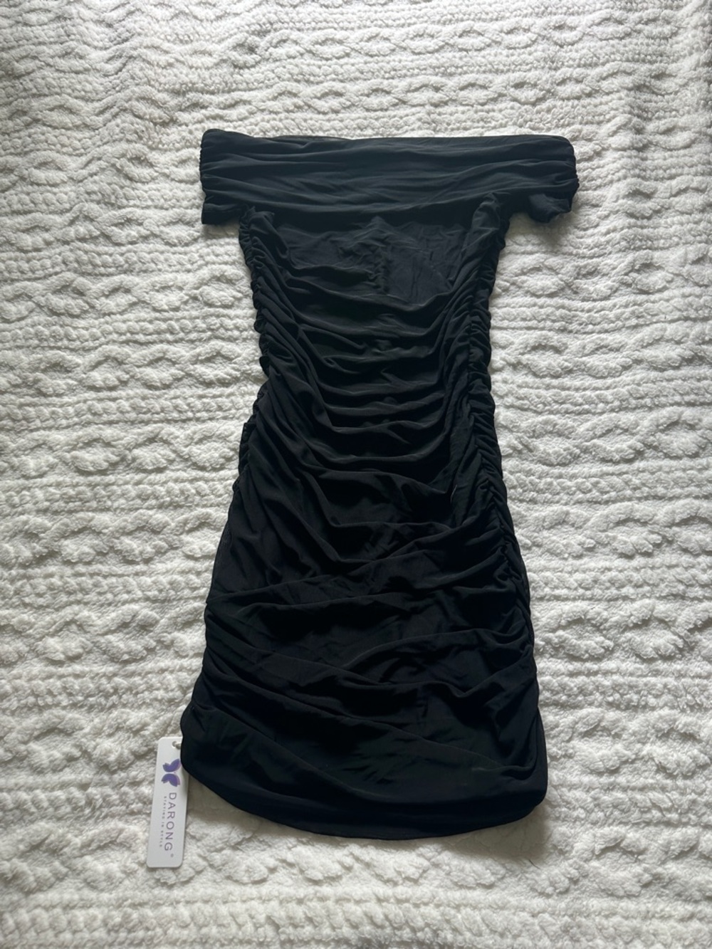 Black Off-Shoulder Ruched Bodycon Dress
